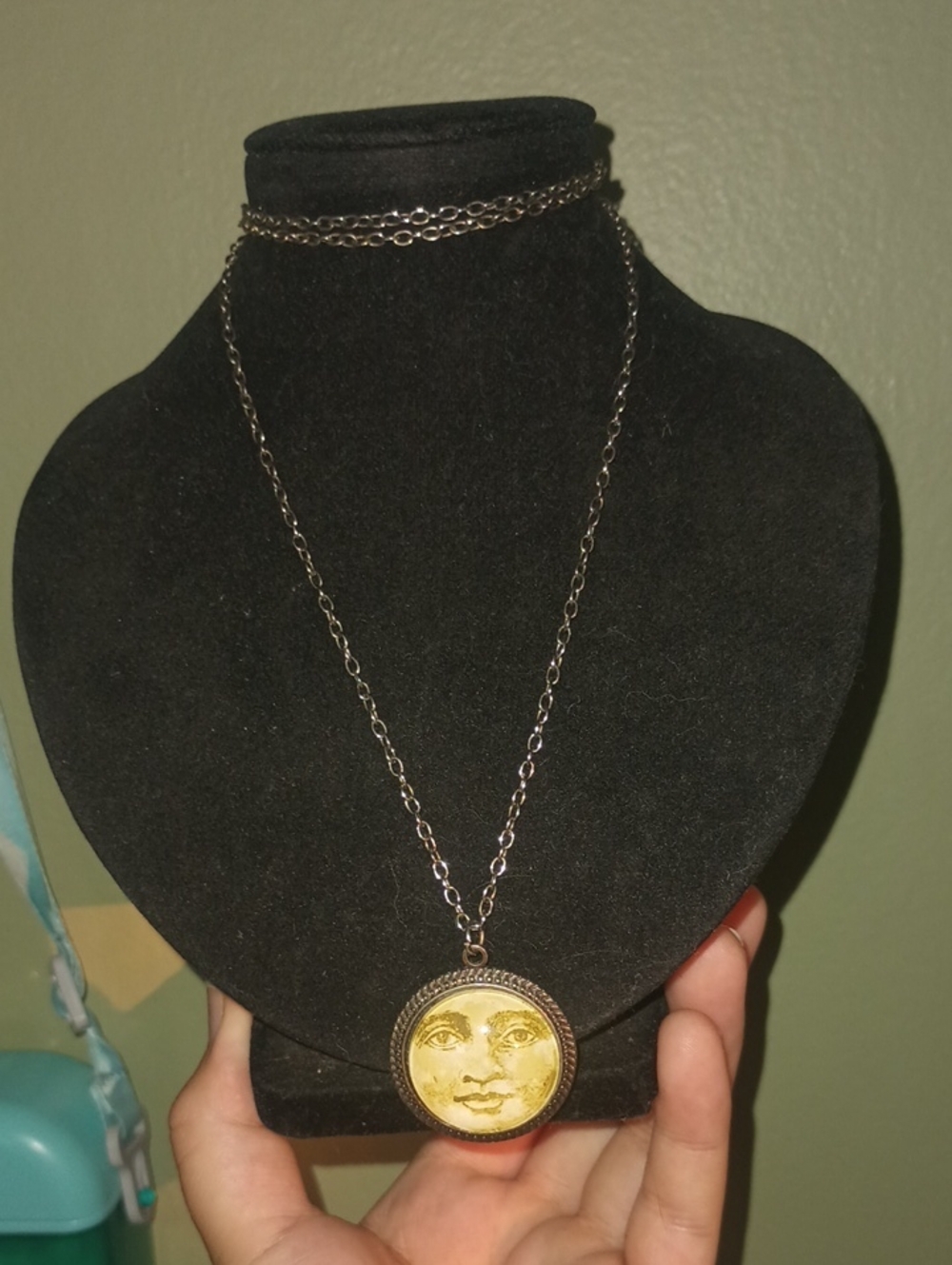 Vintage Sun Face Pendant Necklace